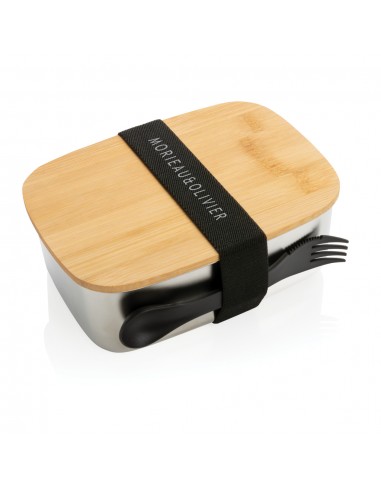 Rustfrit stål madkasse med bambuslåg og "spork"