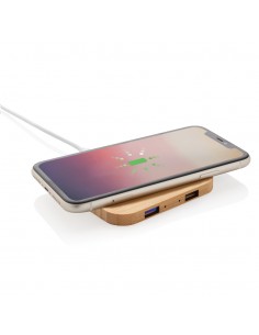 5W trådløs bambus oplader med USB 2