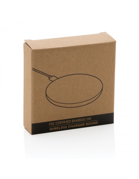 5W trådløs bambus oplader, rund