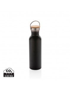 Moderne rustfrit stål flaske med bambus låg