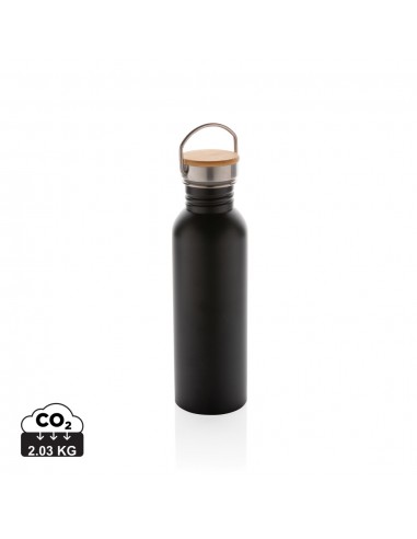 Moderne rustfrit stål flaske med bambus låg