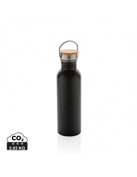 Moderne rustfrit stål flaske med bambus låg