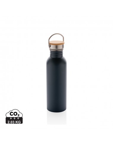 Moderne rustfrit stål flaske med bambus låg