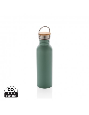 Moderne rustfrit stål flaske med bambus låg