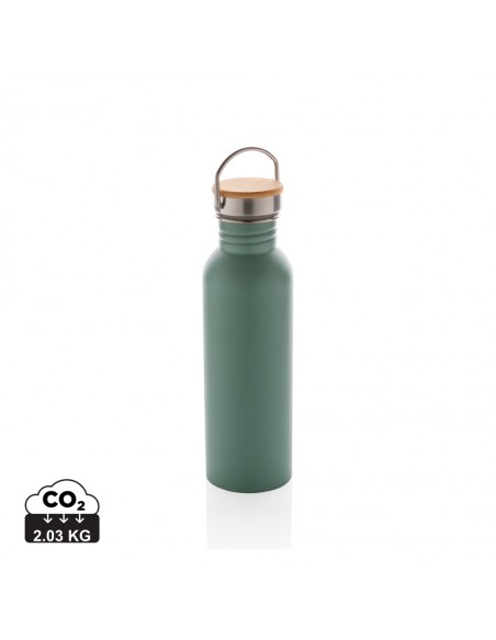 Moderne rustfrit stål flaske med bambus låg