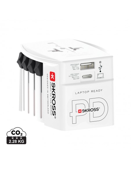 SKROSS World Travel Adapter MUV 65W PD med USB C kabel